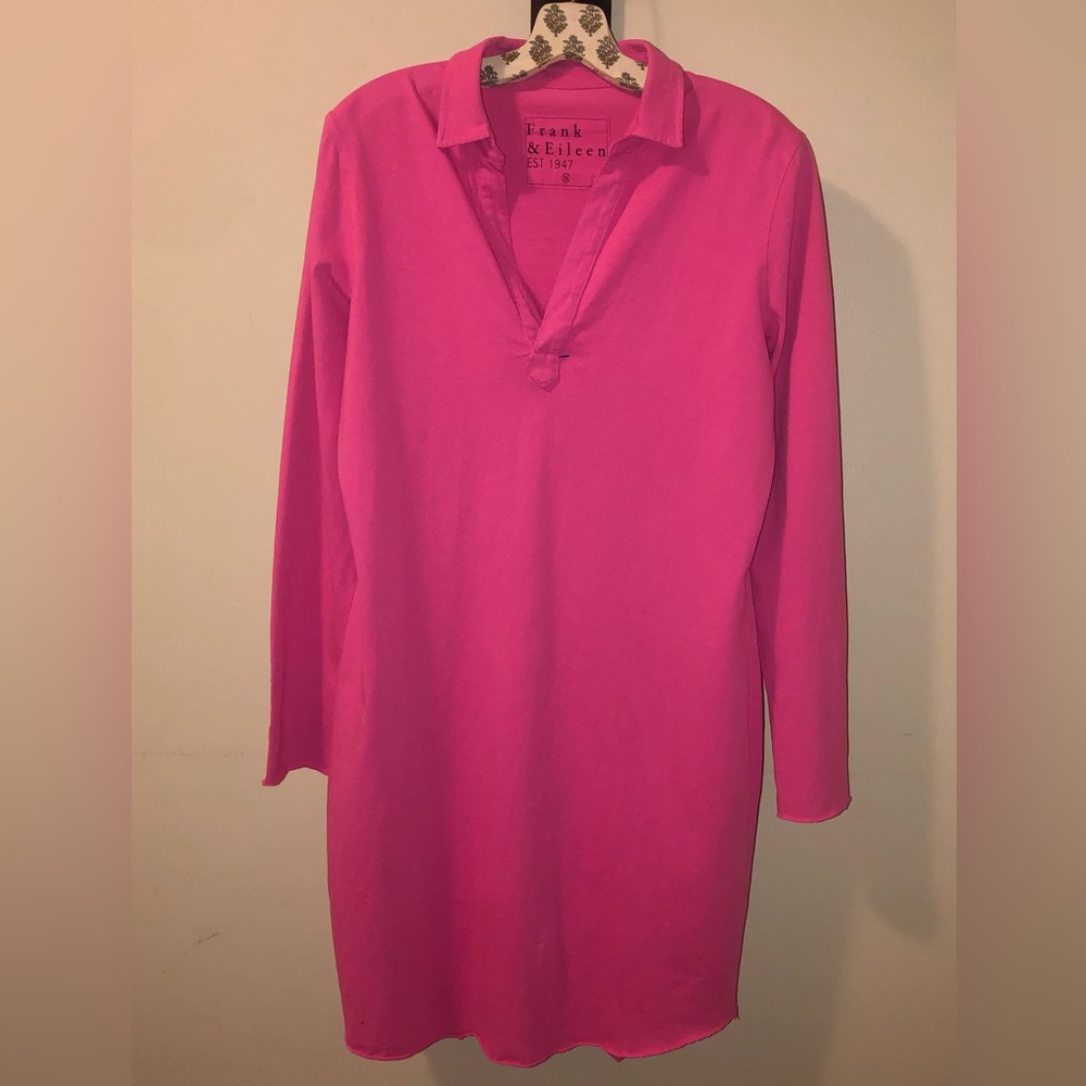 Frank & Eileen Nicole V-Neck Collared Pullover Henley Dress,Jersey Rose Size-Med - Picture 3 of 8